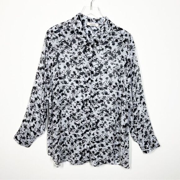 Dorothee Schumacher Women's Size XL NWT Light Blue Black Flowers Floral Blouse - Picture 7 of 14
